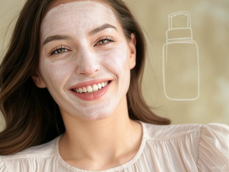 Woman with radiant skin after face care treatment, symbolizing clear skin with a premium product.