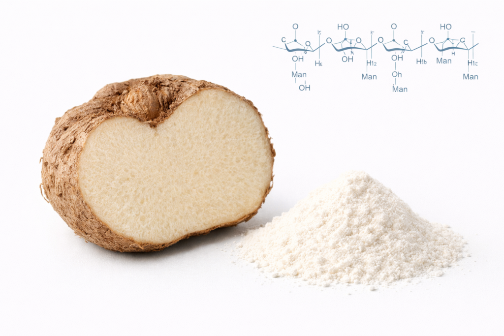 Glucomannan benefits: Konjac root and powder for natural appetite control and fullness