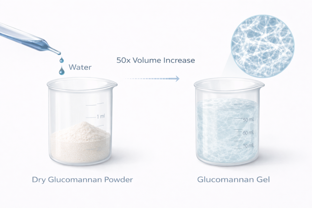 Glucomannan water absorption: How konjac fiber forms gel for appetite control